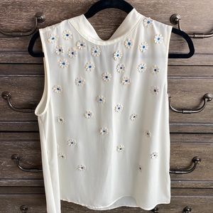 Mock neck daisy blouse